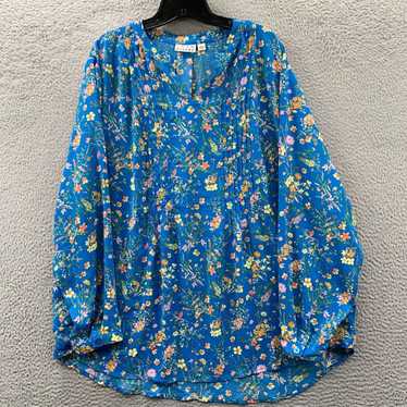 Vintage Floral Pattern Blue Long Sleeve Women's B… - image 1