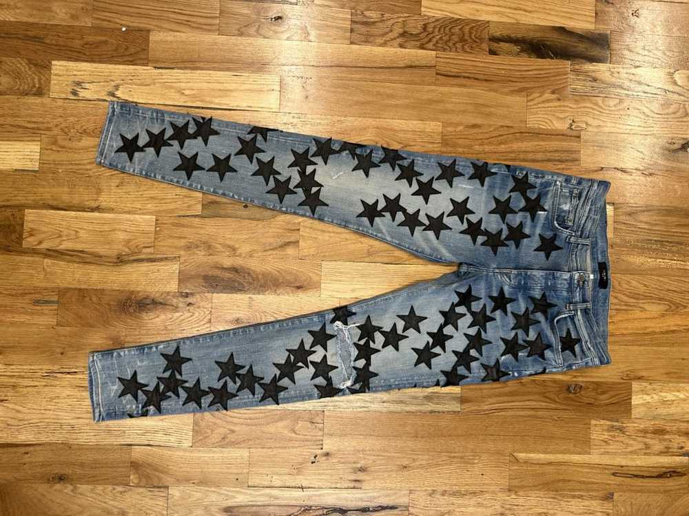 Amiri Amiri Black Leather Star Blue Denim Jeans S… - image 1