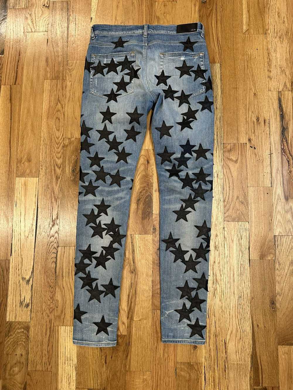 Amiri Amiri Black Leather Star Blue Denim Jeans S… - image 2