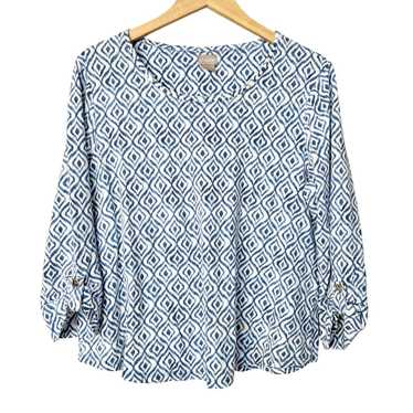 Chicos Chicos Blue White Printed 3/4 Sleeve Shirt 