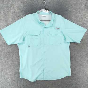 Vintage Aqua Blue PFG Vented Fishing Mens Large S… - image 1