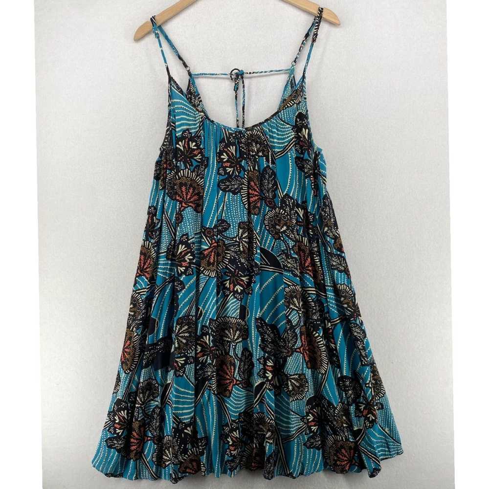 Anthropologie Floral Tassel Adorned Viscose Blue … - image 1