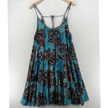 Anthropologie Floral Tassel Adorned Viscose Blue … - image 1