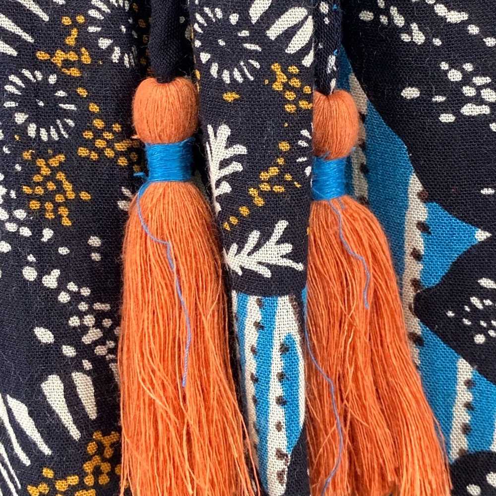 Anthropologie Floral Tassel Adorned Viscose Blue … - image 7