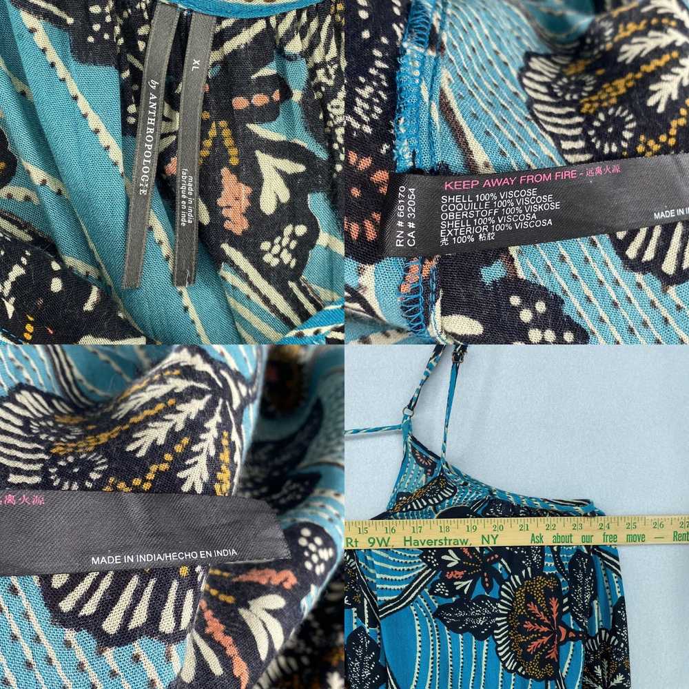 Anthropologie Floral Tassel Adorned Viscose Blue … - image 8