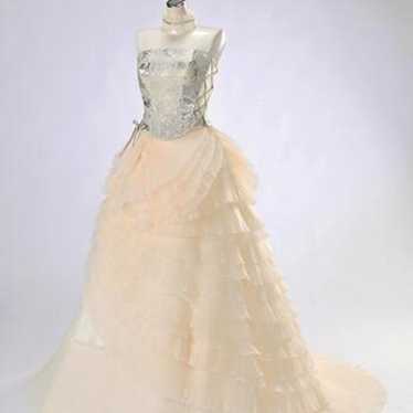 Wedding dress A-line size 9 "Silver Print Pleated… - image 1