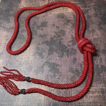 Vintage Red Fully Beaded Lariat Necklace - image 1