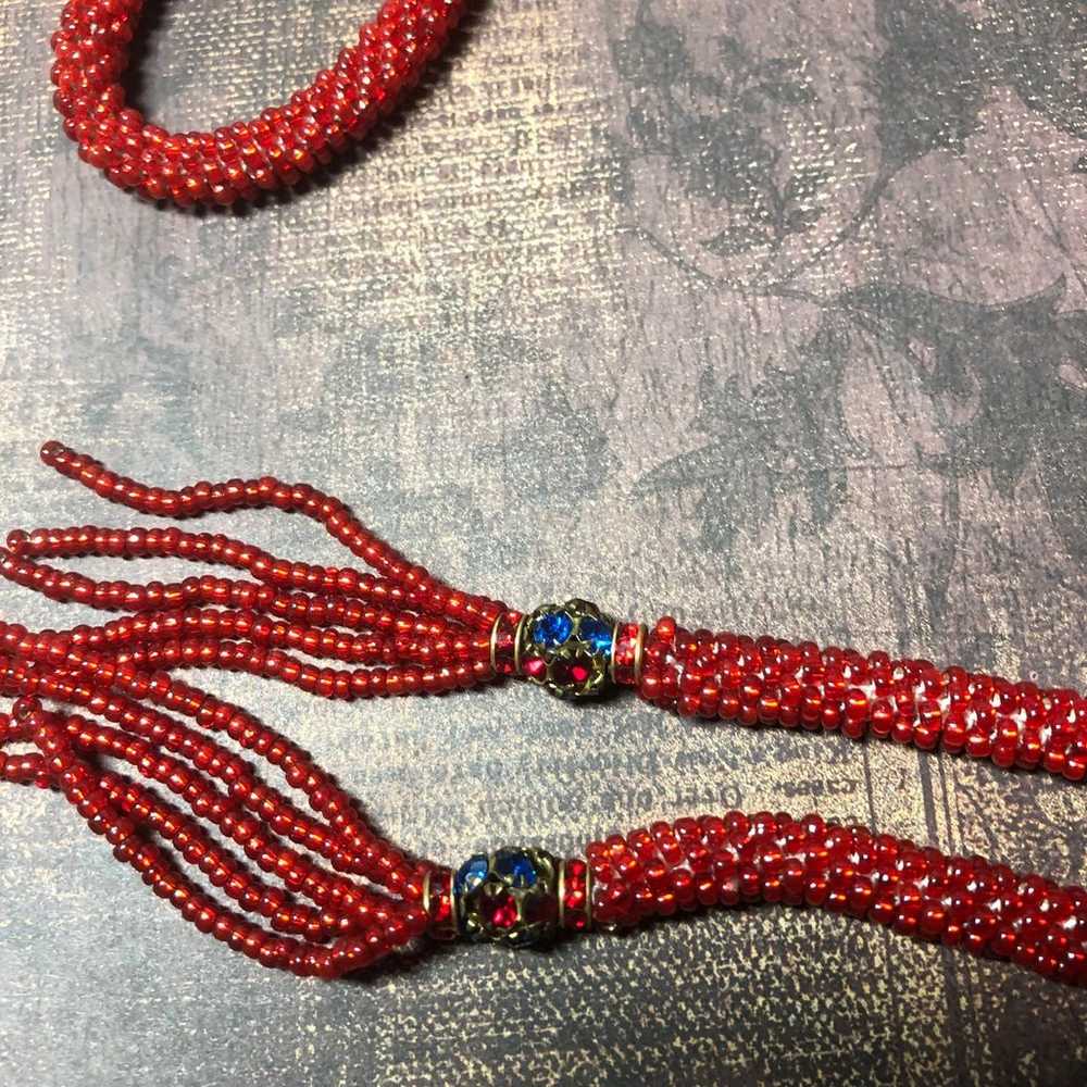 Vintage Red Fully Beaded Lariat Necklace - image 2