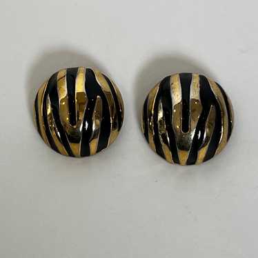 Vintage Gold and Black Safari Design Clip On Earr… - image 1