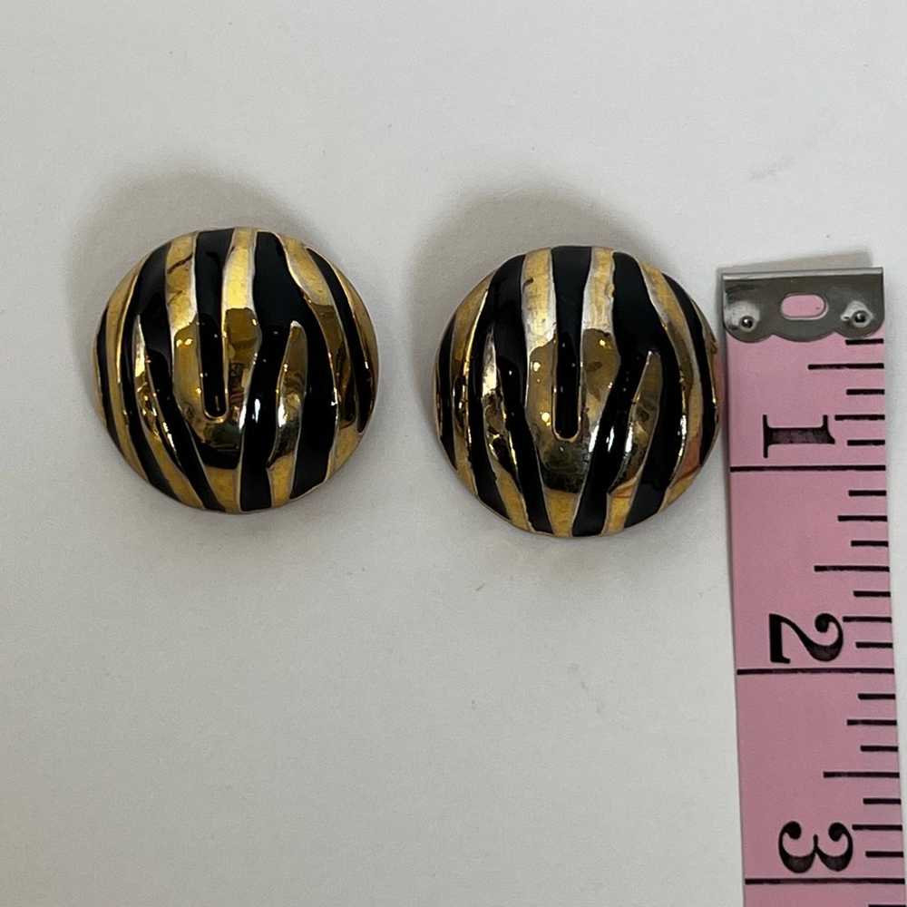 Vintage Gold and Black Safari Design Clip On Earr… - image 2