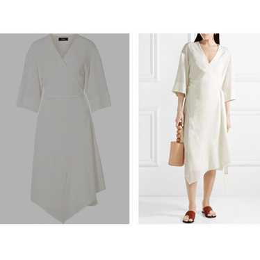 Theory White Crepe Kimono Wrap Midi Dress size 8