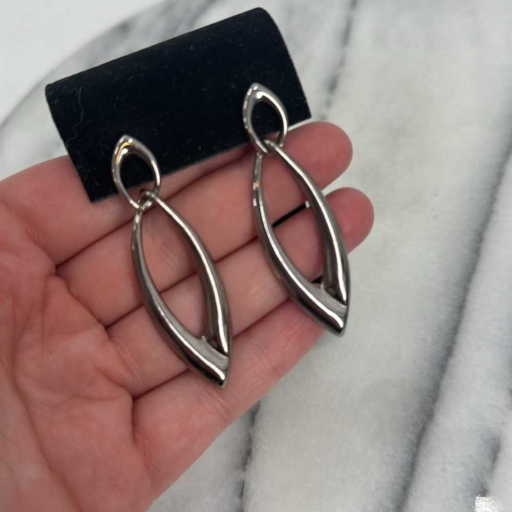 Vintage large stainless steel tear drop earrings - image 2