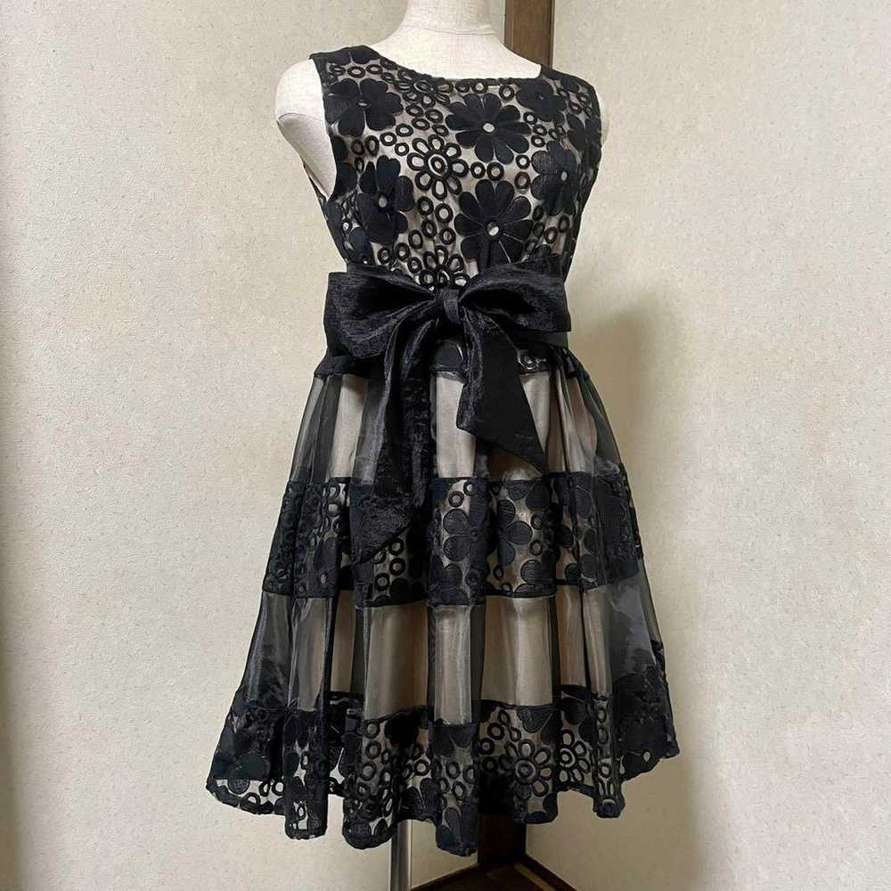 Black Floral Embroidered Party Dress A-line - image 1