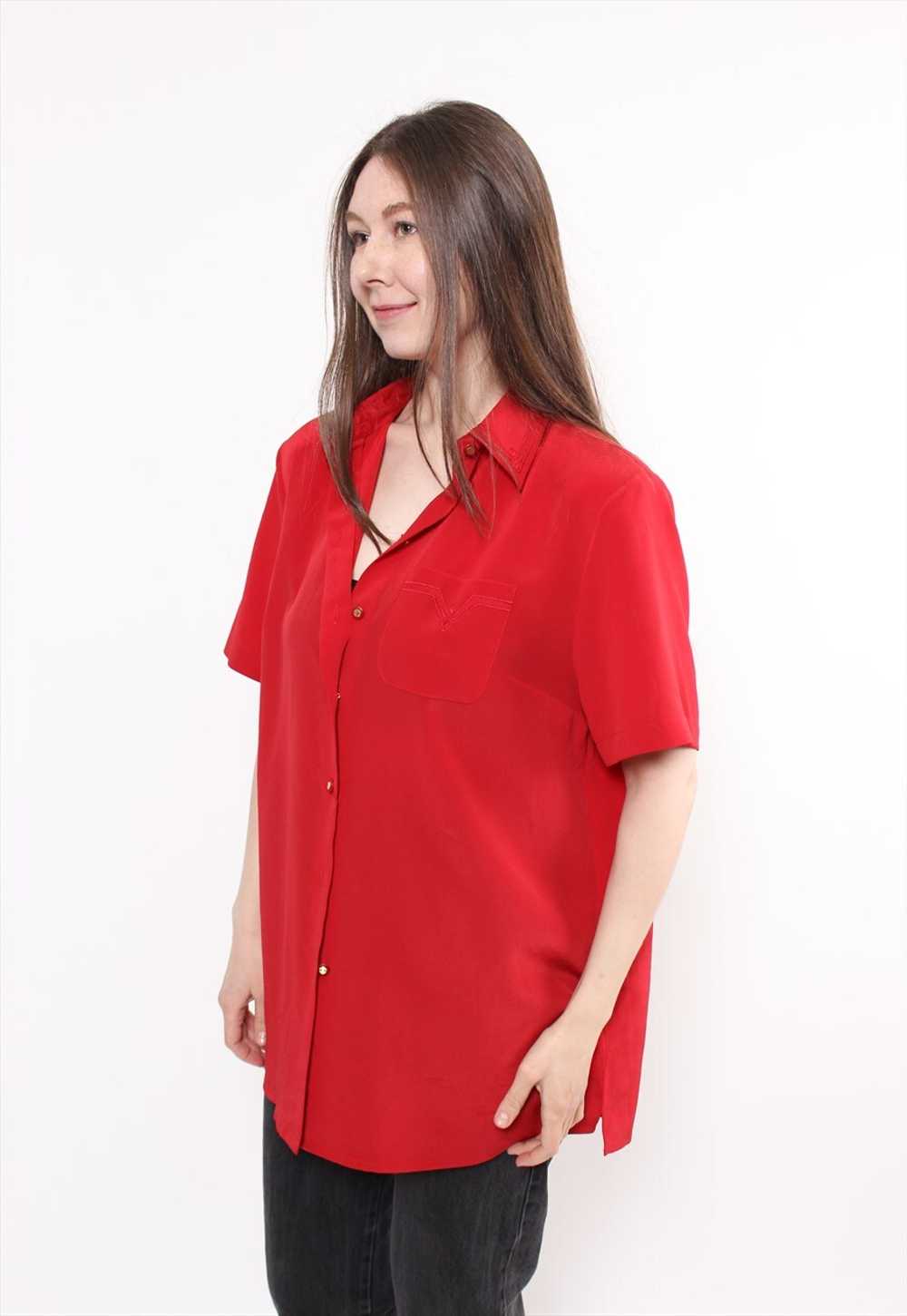 90s red formal blouse, vintage woman short sleeve… - image 2