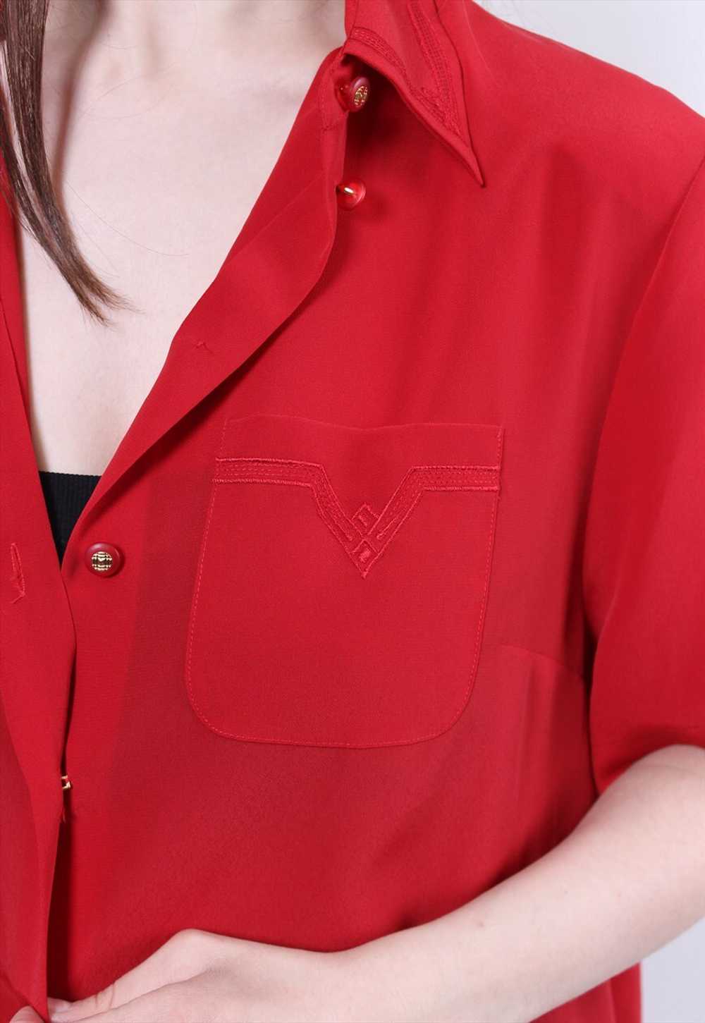 90s red formal blouse, vintage woman short sleeve… - image 5