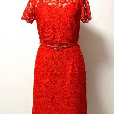 Red lace dress.