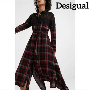 Desigual Dress Red and Black Checkered Pattern wit