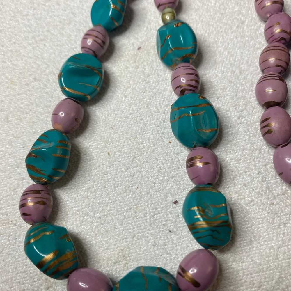 Vintage Turquoise and lavendar Wooden Bead Neckla… - image 2