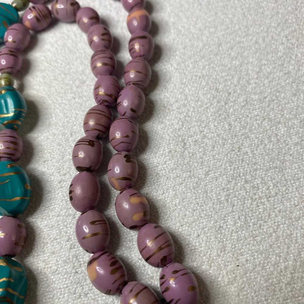 Vintage Turquoise and lavendar Wooden Bead Neckla… - image 3