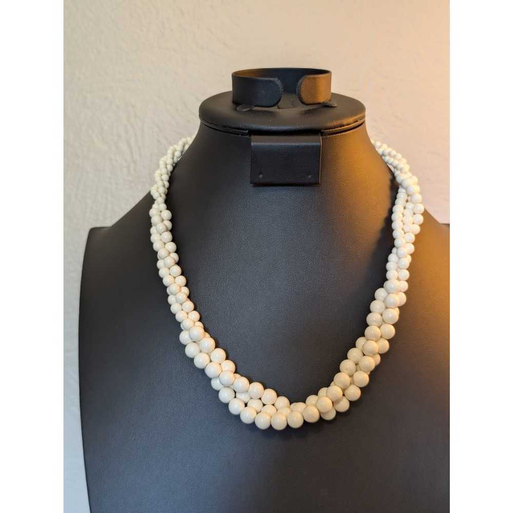 Vintage Graduated Cream Three-Strand Twisted Bead… - image 1