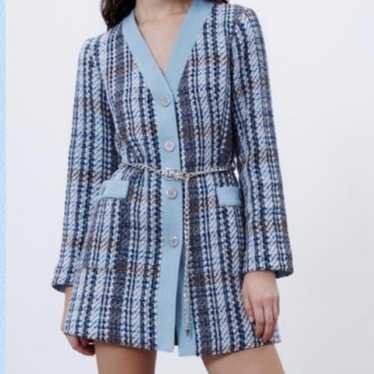 Zara blue tweed blazer dress