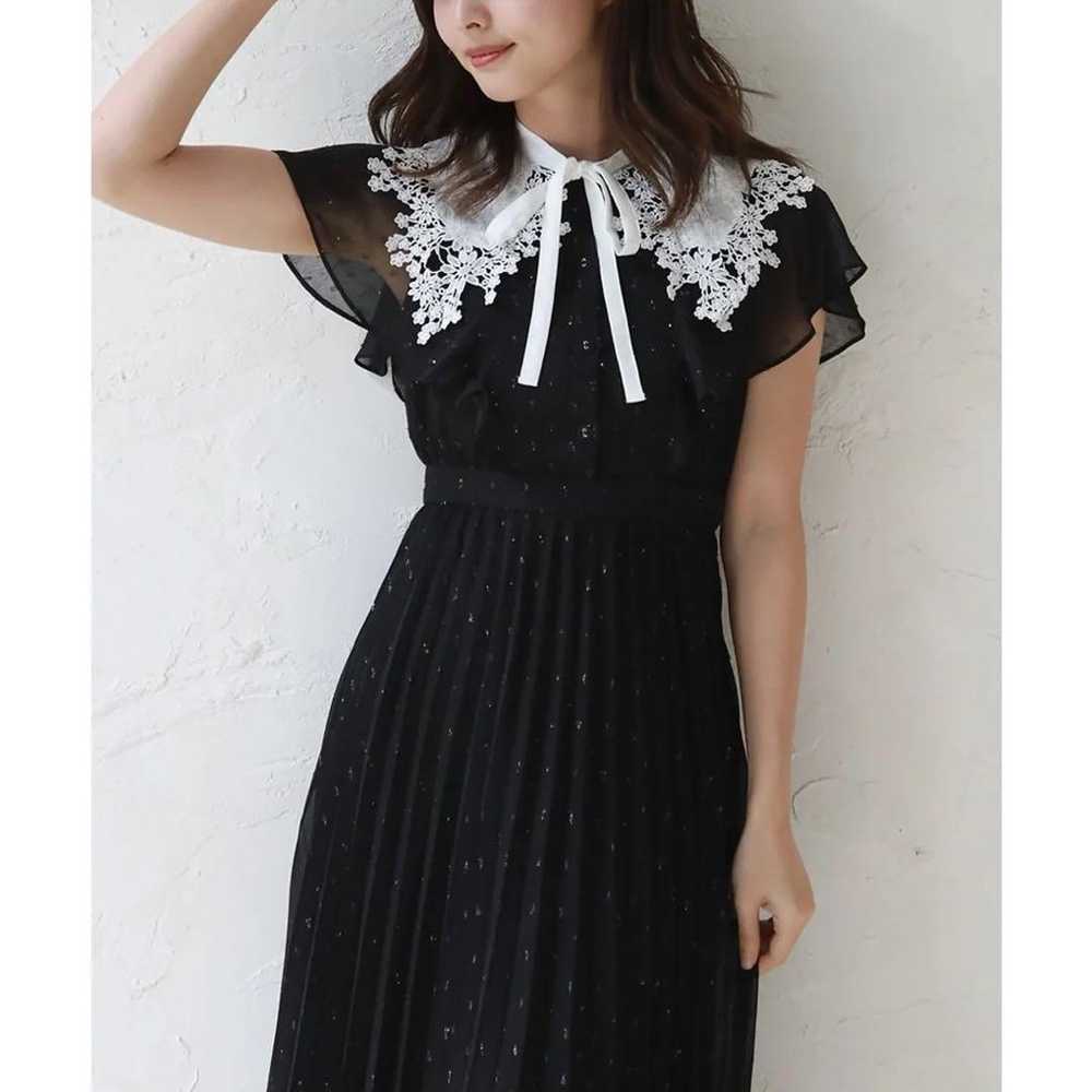 Cheek dot chiffon lace collar one-piece dress. - image 2