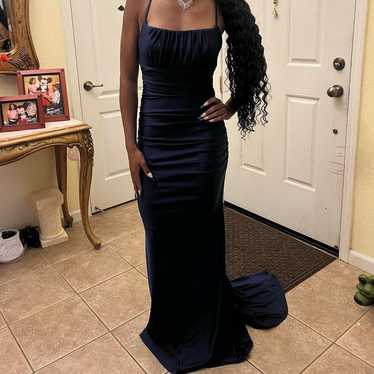 B Darlin - Navy Blue Backless Prom Dress