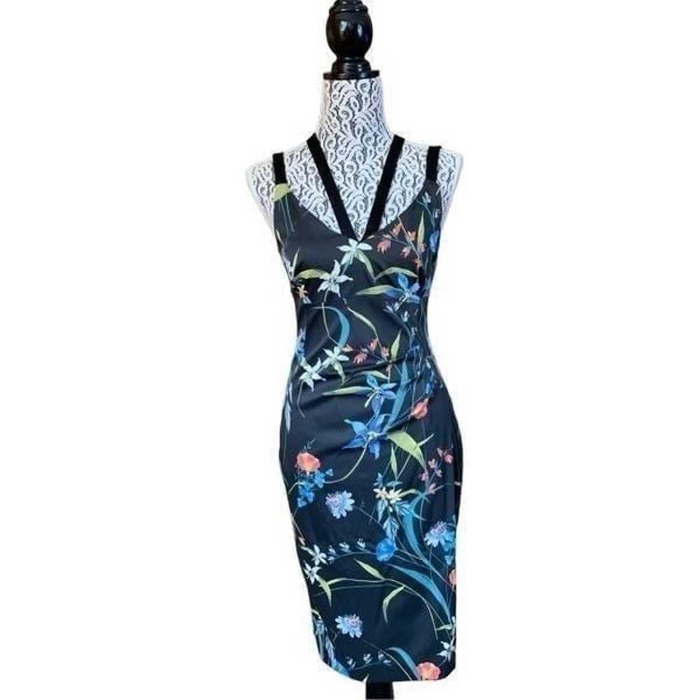 Karen Millen Floral Satin Pencil Dress Black Mult… - image 11