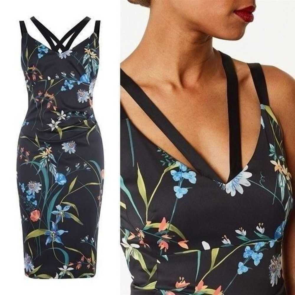 Karen Millen Floral Satin Pencil Dress Black Mult… - image 12