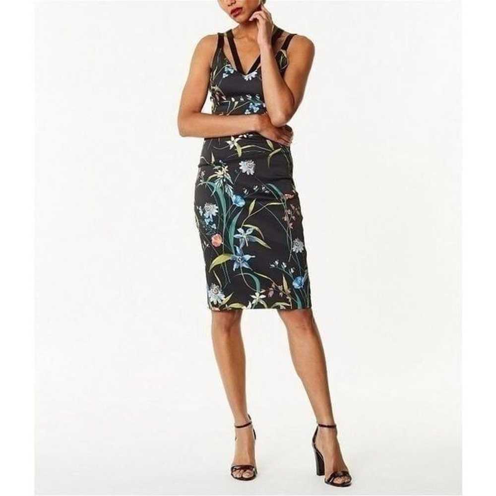 Karen Millen Floral Satin Pencil Dress Black Mult… - image 3