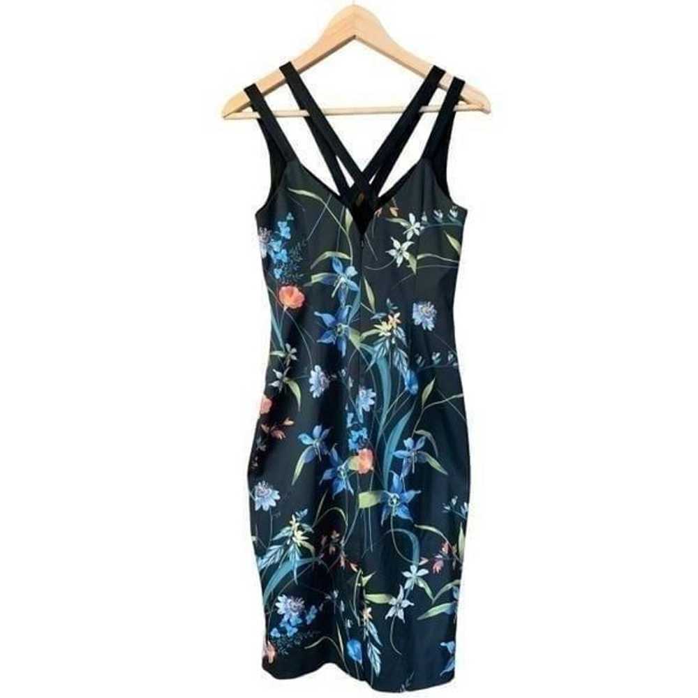 Karen Millen Floral Satin Pencil Dress Black Mult… - image 4