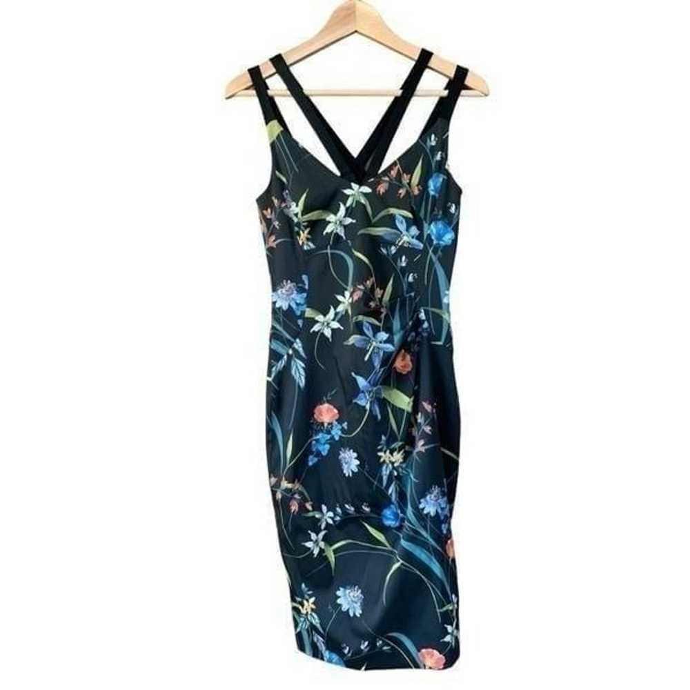 Karen Millen Floral Satin Pencil Dress Black Mult… - image 5