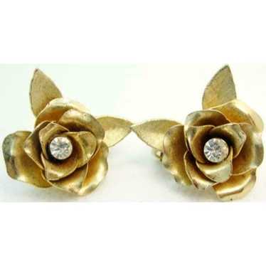 Woman's Earrings Coro Vintage Clip-On Gold-tone F… - image 1