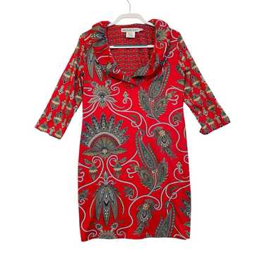 Gretchen Scott Ruffle V-Neck Red Paisley Dress Si… - image 1