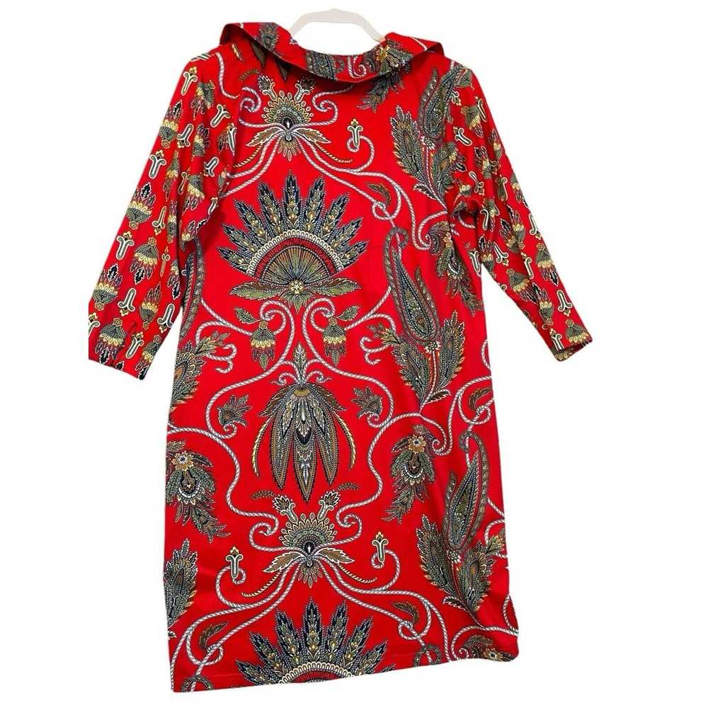 Gretchen Scott Ruffle V-Neck Red Paisley Dress Si… - image 2