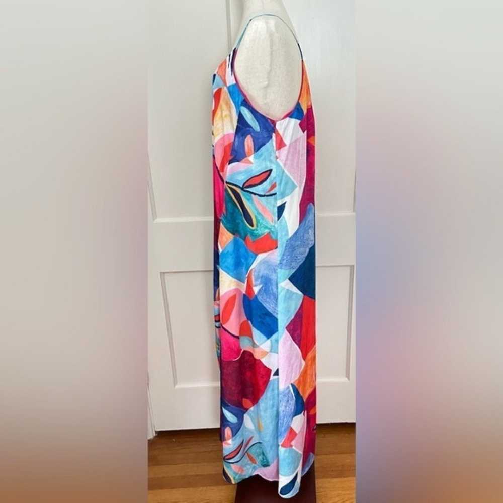 Nicole Miller New York Multicolor popular Abstract Maxi Dress Side Pockets Size Large