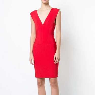 Yigal Azrouel Deep V-Neck Red Sleeveless Bodycon D