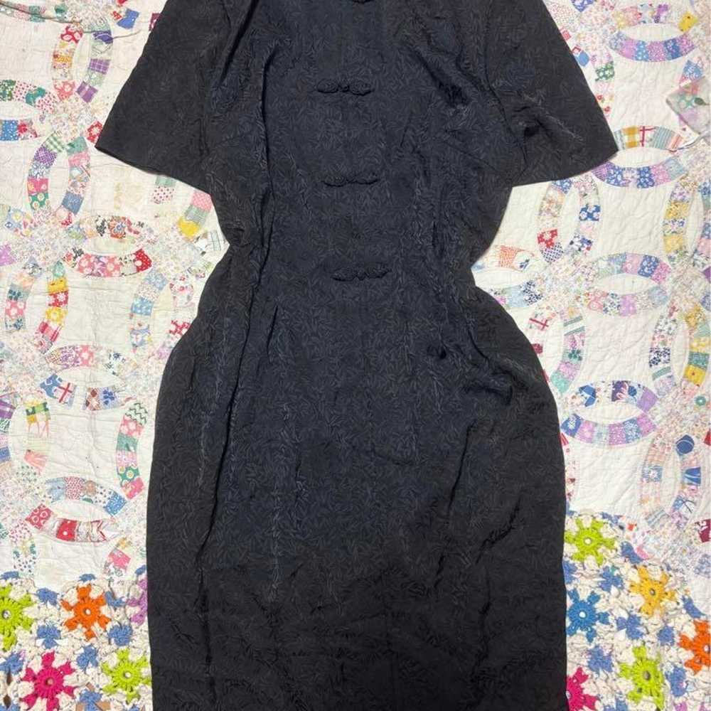 Vintage black Chinese dress with Chinese buttons … - image 1