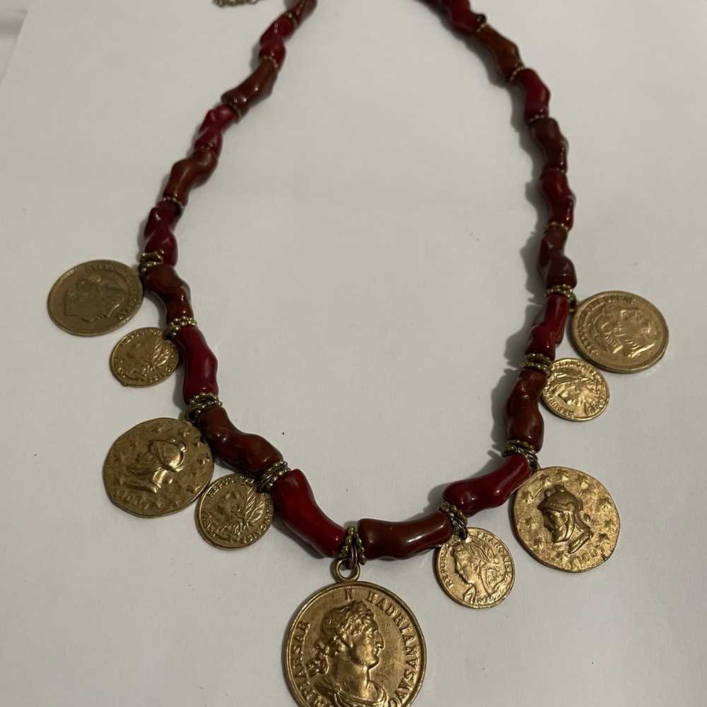 Vtg Greek Coin charm Necklace - image 1