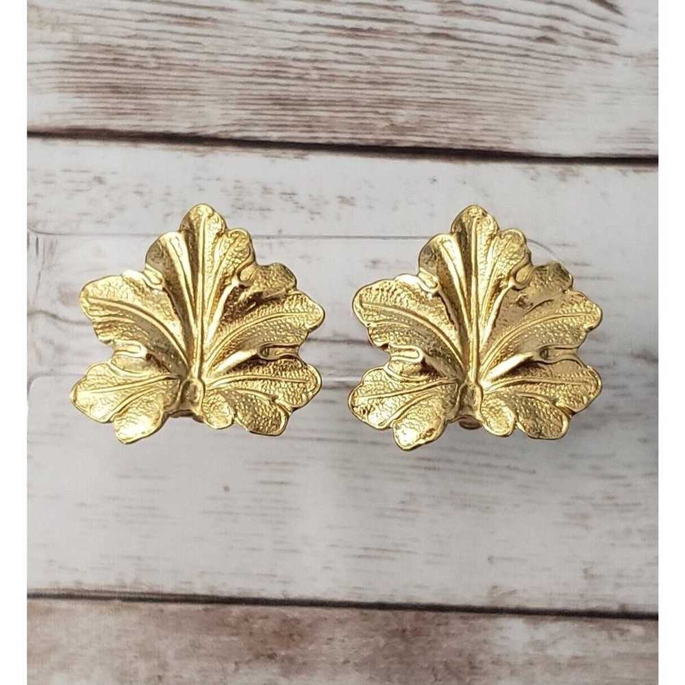 Vintage Carolee Clip On Earrings Gold Tone Leaf - image 1