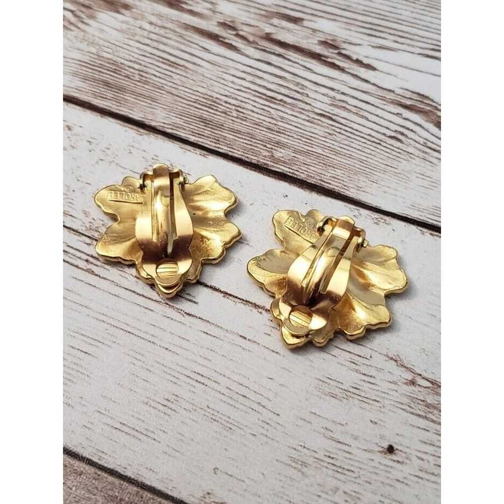 Vintage Carolee Clip On Earrings Gold Tone Leaf - image 4