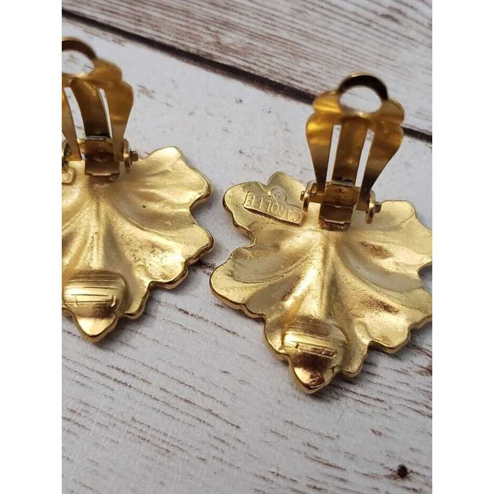 Vintage Carolee Clip On Earrings Gold Tone Leaf - image 5