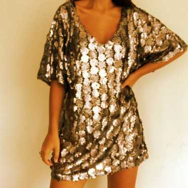 Free People Golden Sequin Sheer Mesh Shift Dress