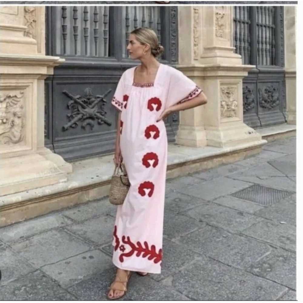 Zara Pink & Red Embroidered Maxi Dress Size Small - image 10