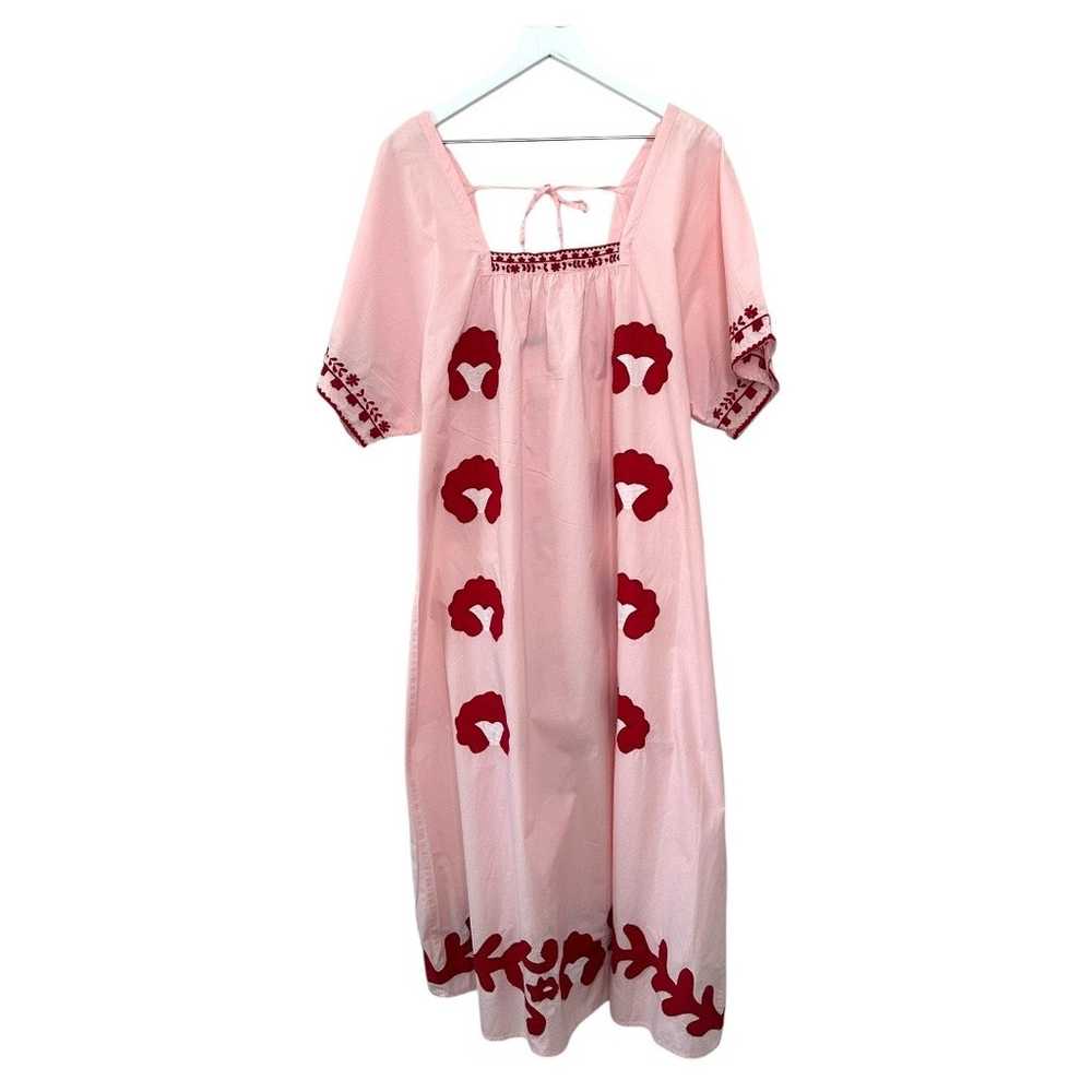 Zara Pink & Red Embroidered Maxi Dress Size Small - image 1