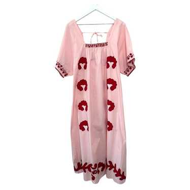 Zara Pink & Red Embroidered Maxi Dress Size Small - image 1