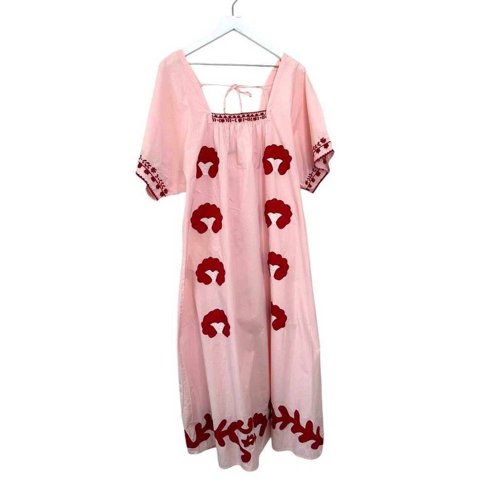 Zara Pink & Red Embroidered Maxi Dress Size Small - image 2