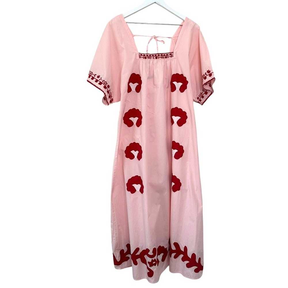 Zara Pink & Red Embroidered Maxi Dress Size Small - image 4