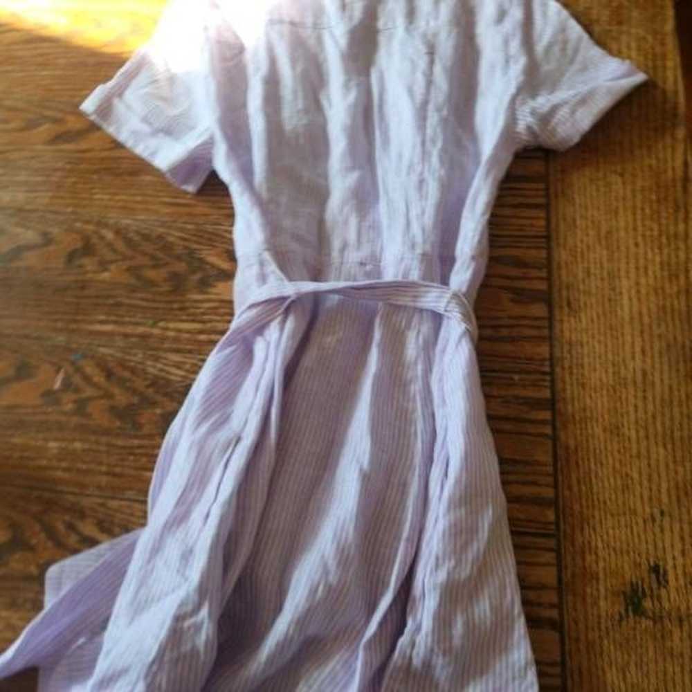 HILL HOUSE Lilac Stripe Linen Laura Dress  Belted… - image 4