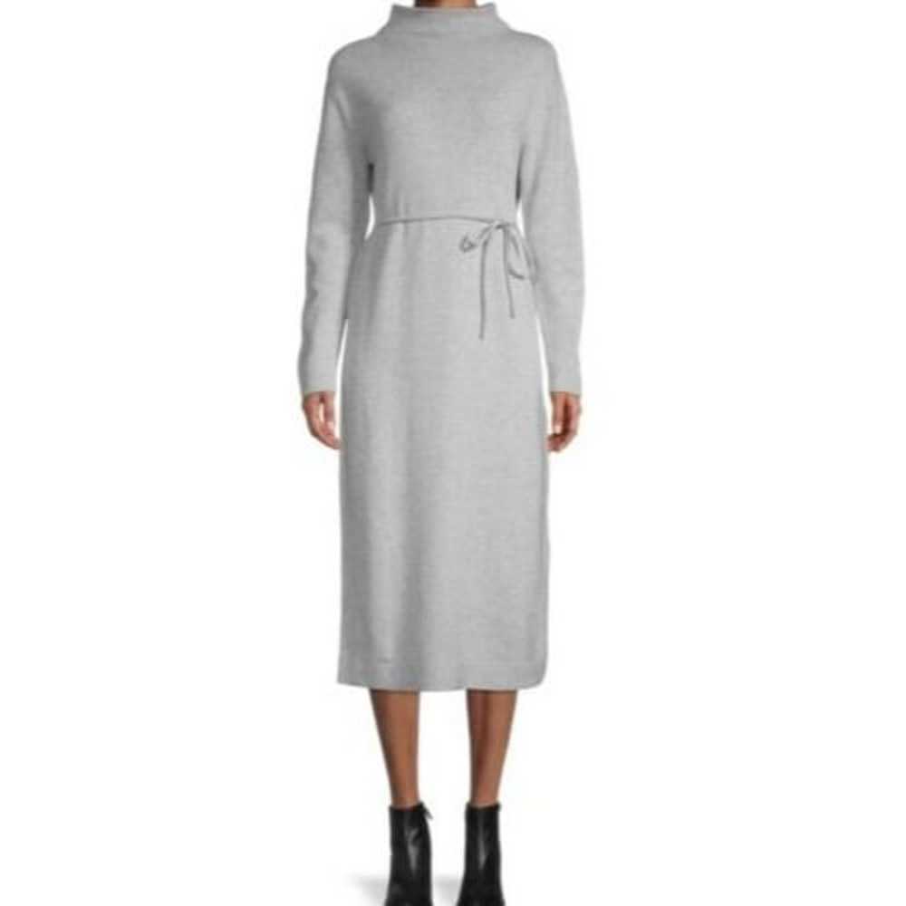 Vince Italian Grey Wool Cashmere Funnel Neck Midi… - image 1